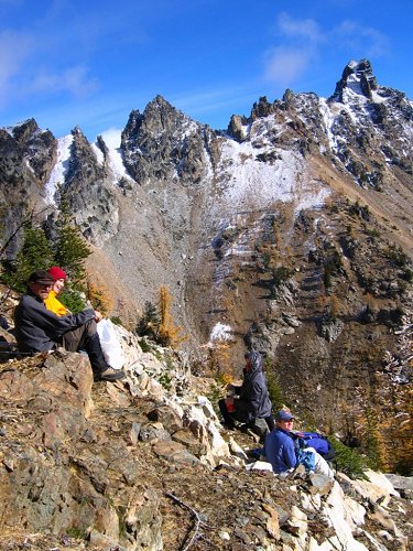 The ledges on the sunny east side of the pass served nicely for a food break.